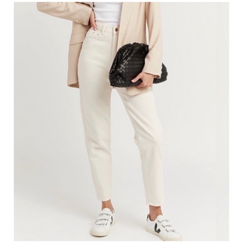 DISSH Bone High Waisted Mom Jeans Off White Tapered Leg Eggshell Denim Pants